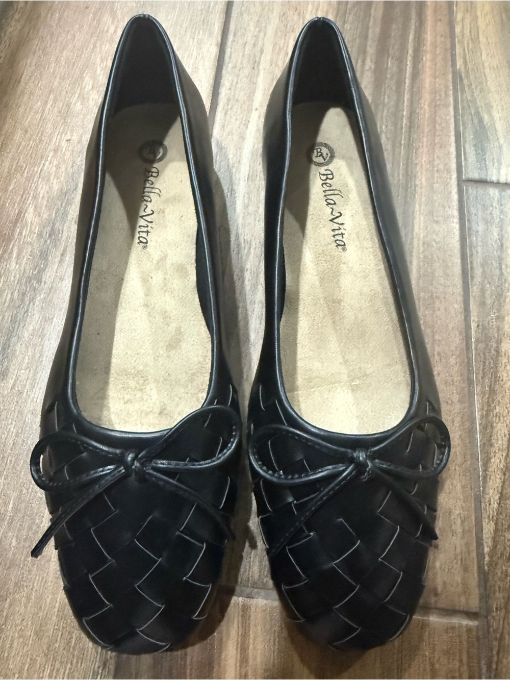 Bella Vita Francie Black Woven Ballet Flats Square Toe Womens 9W New